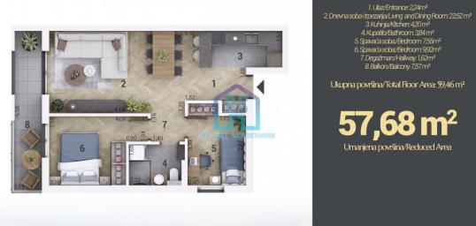 Prodaja, Stan, 58m2 , Adice