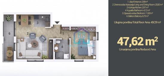 Prodaja, Stan, 48m2 , Adice