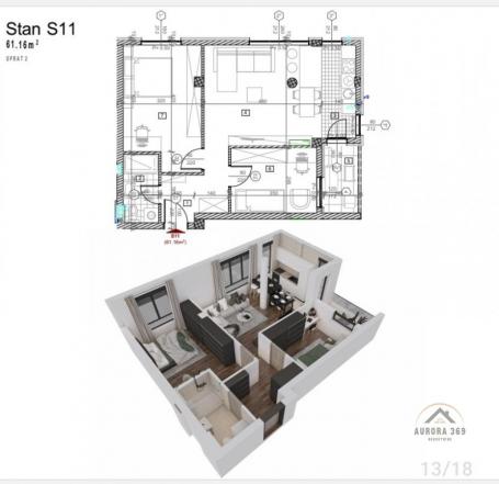 NOVI SAD, TELEP, TROSOBAN STAN U IZGRADNJI, 61m1