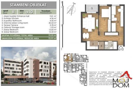 NOVI SAD - SOMBORSKI BULEVAR - TROSOBAN STAN - 75 m2 - 203, 900€
