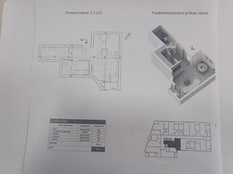 Garsonjera, odvojena kuhinja, terasa