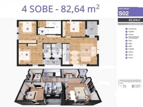 Južni Telep-Četvorosoban stan 83 m2 u Izgradnji-povrat PDV-065/385 8880