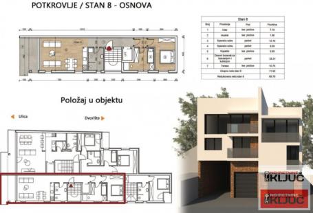 TELEP, 70m2 + krovna terasa, Trosoban sa pdv