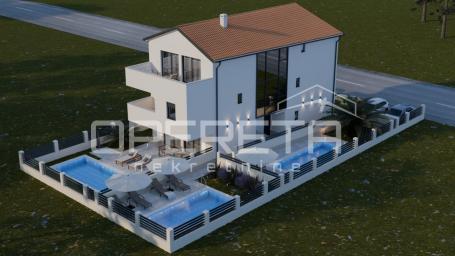 Novogradnja, trosoban stan s bazenom, prizemlje, 110 m2, vrt, Mandre, Pag