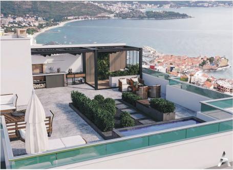 Budva, Komosevina-Trosoban stan 109 m2 + 97m2 terase sa pogledom na more