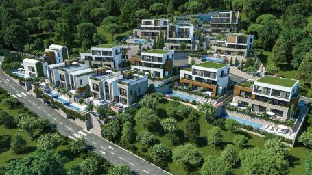 Luksuzna townhouse vila u novom kompleksu u Tivtu, Donja Lastva, sa pogledom na more, privatnim baze