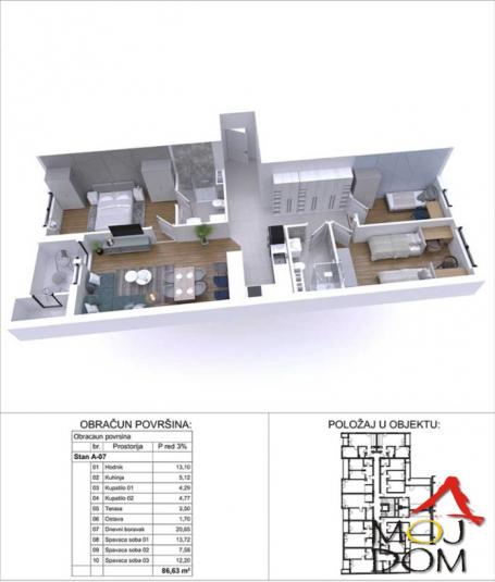 NOVI SAD - PODBARA - ČETVOROSOBAN STAN - 87 m2 - 295,700€
