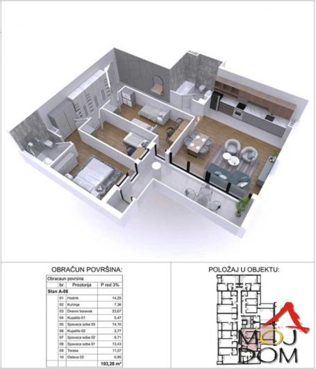 NOVI SAD - PODBARA - ČETVOROSOBAN STAN - 103 m2 - 350,100€