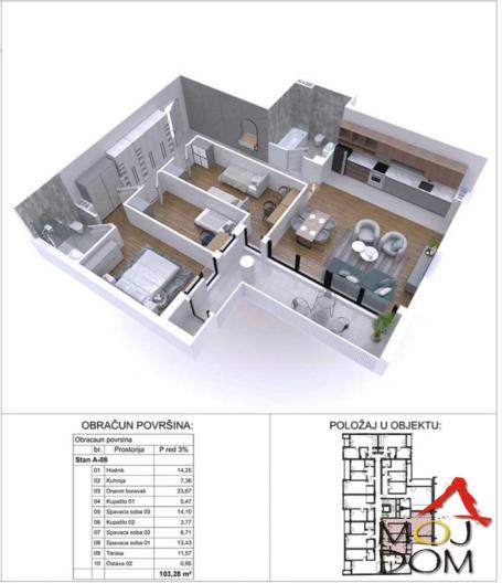NOVI SAD - PODBARA - ČETVOROSOBAN STAN - 103 m2 - 350,100€
