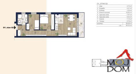 NOVI SAD - ADICE - DVOIPOSOBAN STAN - 52 m2 - 82,400€