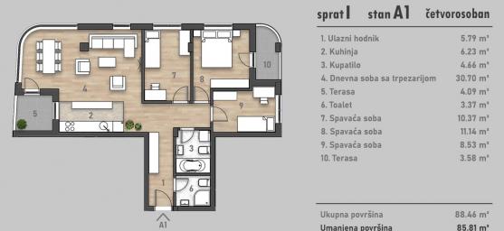 NOVI SAD - SOCIJALNO - 87.55 m2