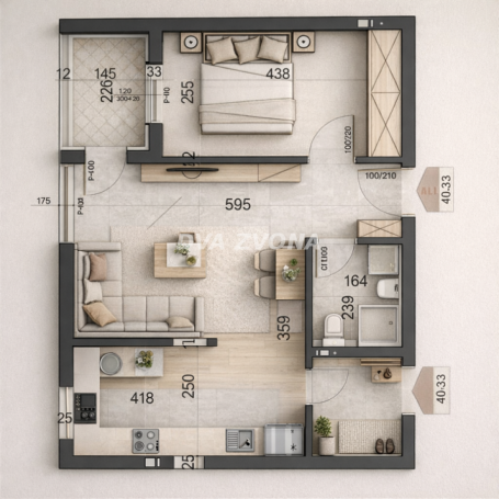 DVOSOBAN STAN – TELEP – 40.43 m²-PETI SPRAT