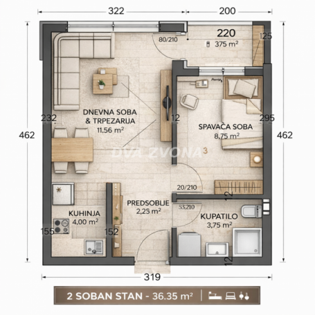 DVOSOBAN STAN – TELEP – 36.35 m²-PRVI SPRAT