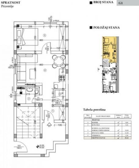 Adice-Useljiv Jednoiposoban stan 38 m2 u prizemlju-065/385 8880