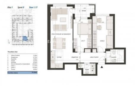 Centar-Pogodan Trosoban stan  74 m2 u Izgradnji-povraćaj PDV-a-065/385 8880