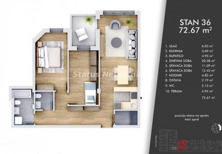 Centar-Odličan Trosoban stan 73 m2 u Izgradnji-povraćaj PDV-a-065/385 8880
