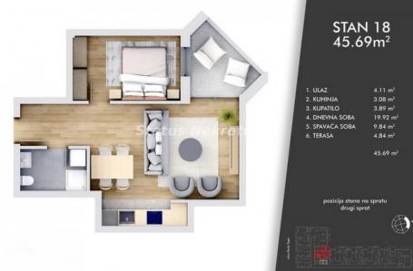 Centar-Idealan Dvosoban stan 46 m2 u Izgradnji-povraćaj PDV-a-065/385 8880