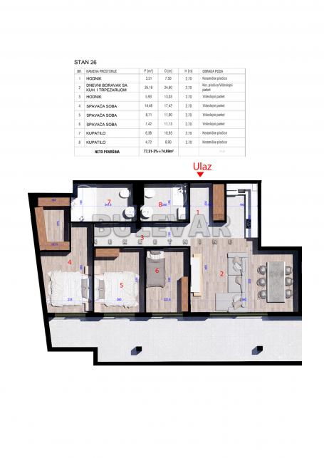Penthaus sa tri spavaće sobe i dva kupatila - Kragujevac, Aerodrom, 75 m2 plus terasa 29,10 m2, u iz
