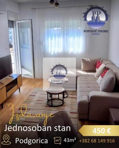 IZDAJE SE JEDNOSOBAN STAN | 43m² | 450€ – ZABJELO, PODGORICA