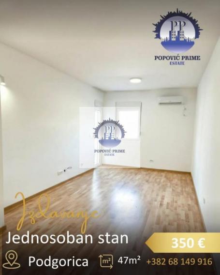 IZDAJE SE JEDNOSOBAN STAN | 47 m² | 350€ – ZAGORIČ, PODGORICA