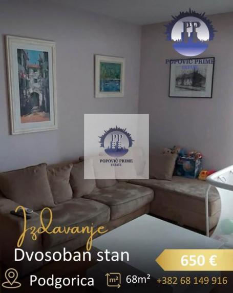 IZDAJE SE DVOSOBAN STAN | 68m² | 650€ – CITY KVART, PODGORICA