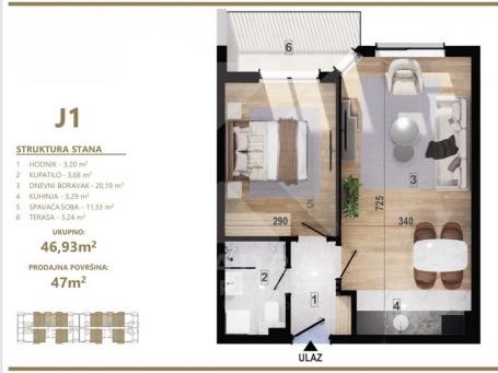 Prodaja, Jednosoban stan, Podgorica, Zagorič, 47m2