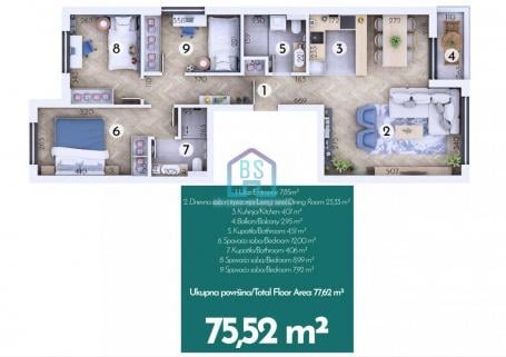 Troiposoban stan, 76 m², Veternička rampa, Novi Sad