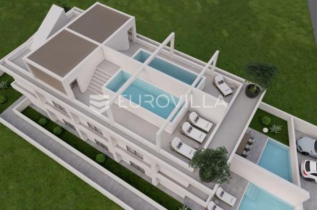 Luksuzni apartman s bazenom i krovnom terasom, prvi red do mora, Rtina Ražanac, S3