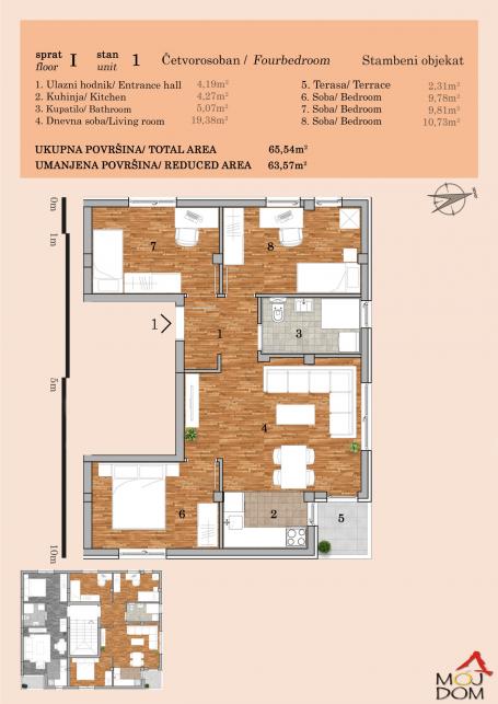 NOVI SAD - TELEP - ČETVOROSOBAN STAN - 64 m2 - 187,250€