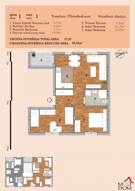 NOVI SAD - TELEP - TROSOBAN STAN - 56 m2 - 172,000€