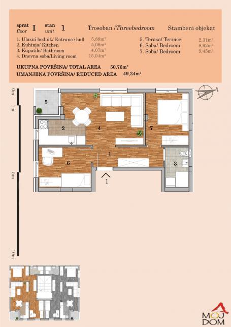 NOVI SAD - TELEP - TROSOBAN STAN - 49 m2 - 150,650€