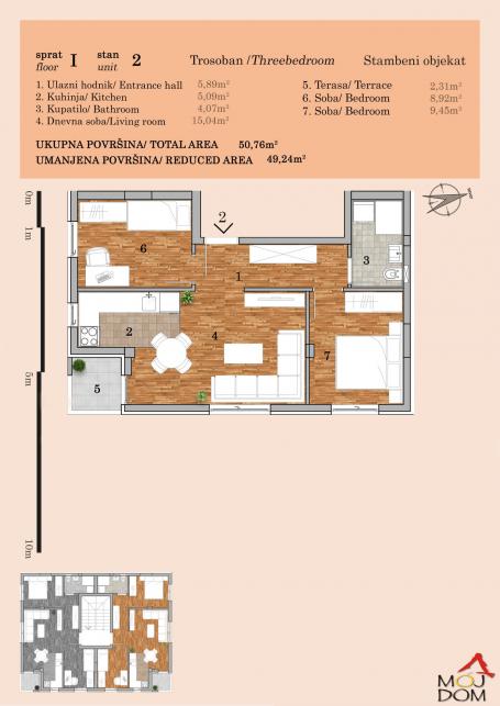 NOVI SAD - TELEP - TROSOBAN STAN - 49 m2 - 150,650€