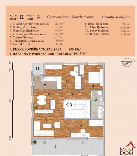 NOVI SAD - TELEP - ČETVOROSOBAN STAN - 102 m2 - 300,400€