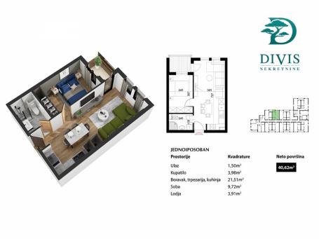 Jednoiposoban stan u novogradnji na Zvezdari, 41m2