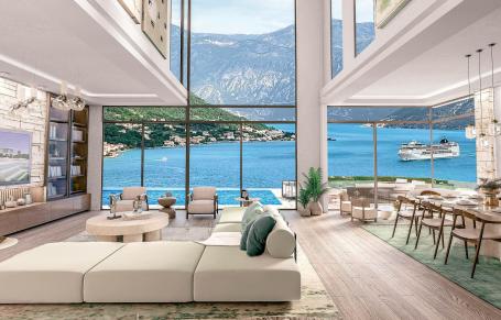 Modern villa with swimming pool and panoramic views of the bay, 