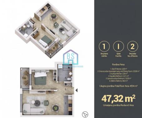 Prodaja, Stan, 47m2 , Adice