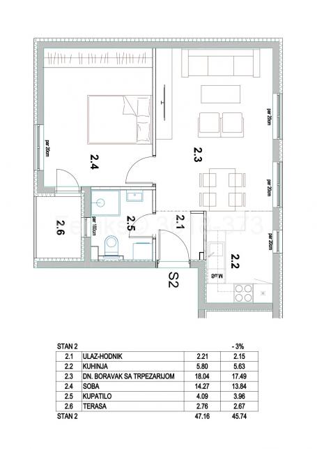 Prodaja novogradnje Borča 45,74m2