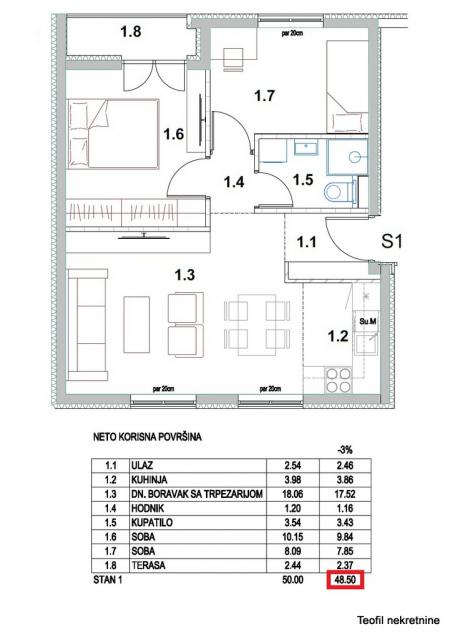 PALILULA BORČA 48m2 , (T) ,103000e