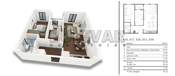 Novogradnja u blizini Knjaževačke, 2.5, 56.22 m2