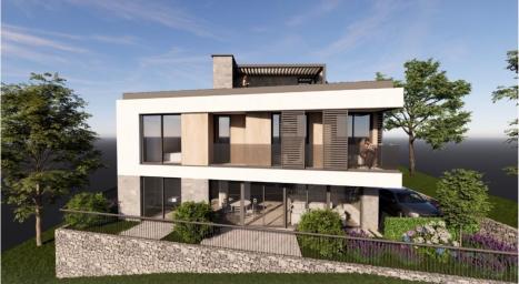 Građevinska parcela 250m² sa projektom za modernu vilu – Mažina, Tivat