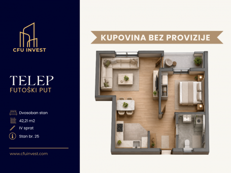 Telep – dvosoban stan površine 42 m², novogradnja, povrat PDV-a, kupovina bez provizije