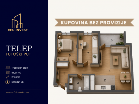 Telep – trosoban stan površine 56 m2, novogradnja, povrat PDV-a, kupovina bez provizije