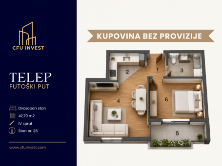 Telep – dvosoban stan površine 43 m2, novogradnja, povrat PDV-a, kupovina bez provizije