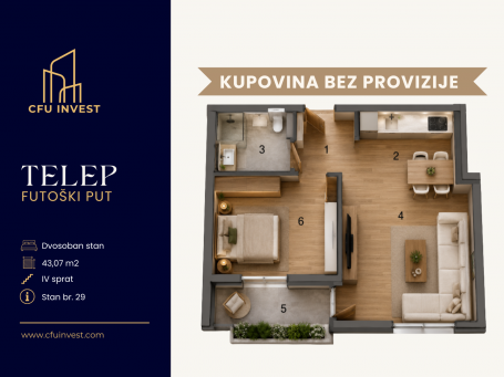 Telep – dvosoban stan površine 43 m2, novogradnja, povrat PDV-a, kupovina bez provizije