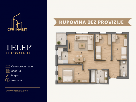 Telep – četvorosoban stan površine 67 m2, novogradnja, povrat PDV-a, kupovina bez provizije