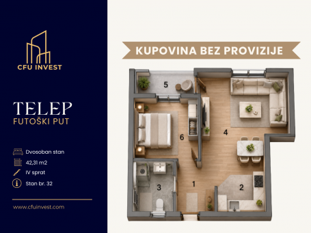 Telep – dvosoban stan površine 42 m2, novogradnja, povrat PDV-a, kupovina bez provizije