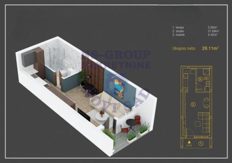 Garsonjera na Alibegovcu,29m2