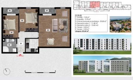 A two-bedroom apartment in a new building in Bar, Ilino district, 300 meters from the sea