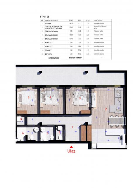 Penthaus sa tri spavaće sobe, dva kupatila, ostavom i toaletom - Kragujevac, Aerodrom, 86,35 m2 plus