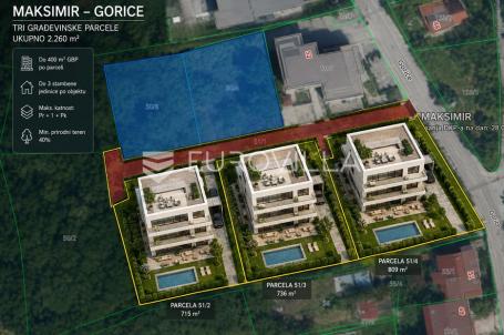 Zagreb, Maksimir, Gorice, građevinsko zemljište za tri luksuzne vile, 2260 m²